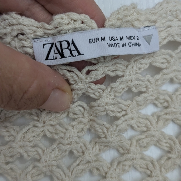 Zara Woman Ivory Cream Crochet Crop Top Bralette Cap Flutter Sleeve Summer M - Picture 7 of 9